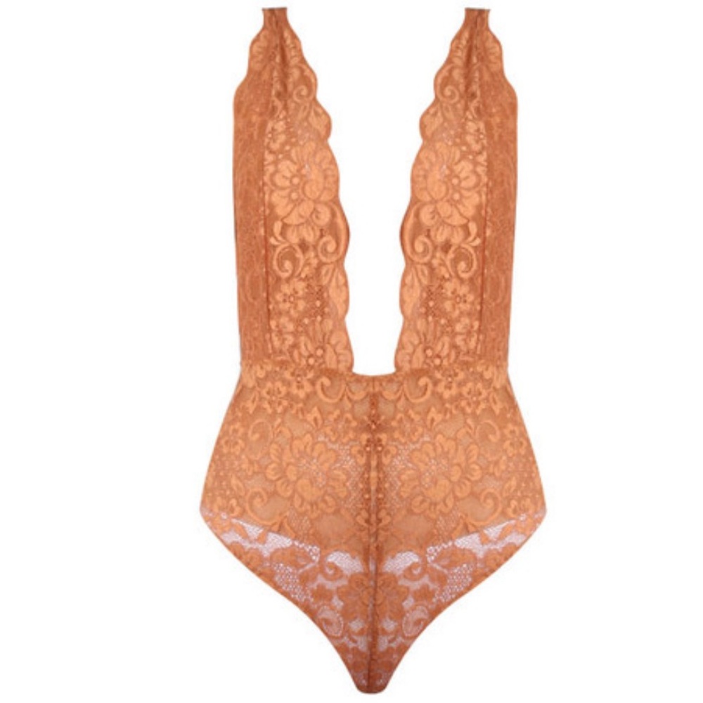 NWT Free People HAH Comin' in HAHT Lace Bodysuit in Brown Sugar. Size Sm… - Picture 8 of 11